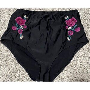 TORRID Black Floral Embroidery High Waist Swim Bottom Plus Torrid Size 2